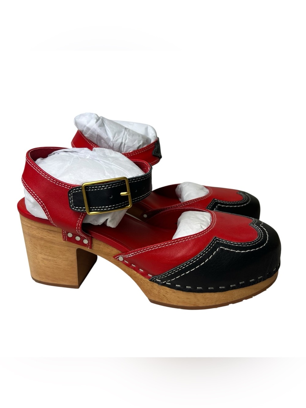 Charlotte Stone Rivera Vamp/Black Size 8 Clog Block Heel Strappy EUC Shoes